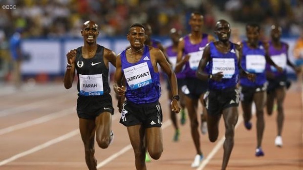 Hagos Gebrhiwet beats Mo Farah in the 3,000m in Doha