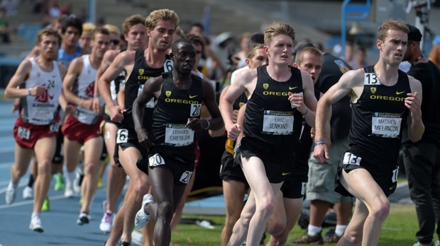 Edward Cheserek and Eric Jenkins compete in the men's 5k at the 2015 PAC-12 Championships at UCLA in Los Angeles, California