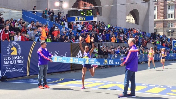 18-year-old Dawit Seyaum of Ethiopia wins the BAA Mile 