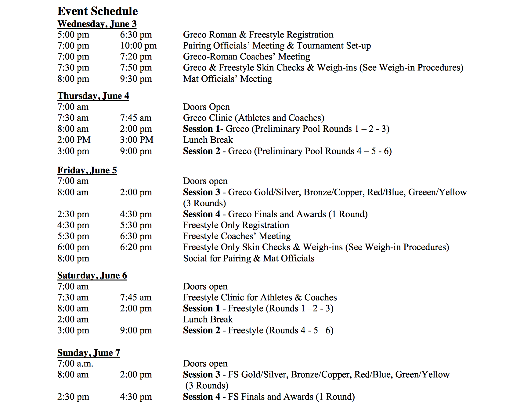 Schoolboy National Duals Schedule