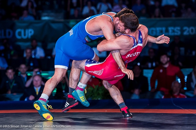 Coleman Scott wrestling in the World Cup.