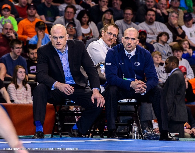 Penn State coaches Cael Sanderson and Casey Cunningham