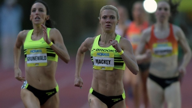 Gabe Grunewald and Katie Mackey compete in the women's 1500 at the 2015 HOKA ONE ONE Middle Distance Classic