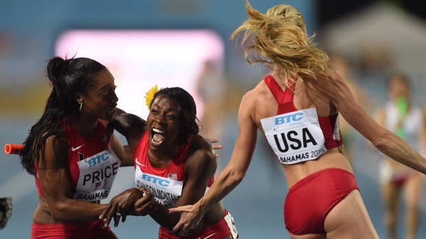 The USA women 4x800m team celebrates breaking the American record (8:00.62)