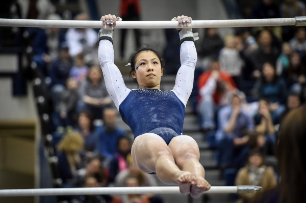 Freshman Briannah Tsang on Uneven Bars